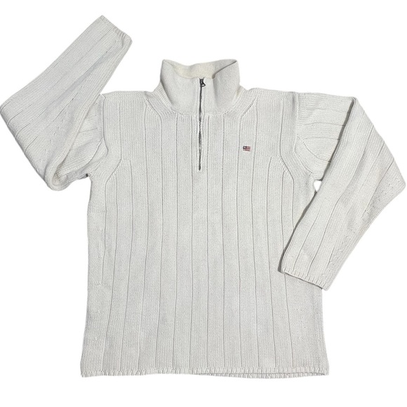Vintage 90’s Polo Ralph Lauren Ivory Quarter Zip Pull Over Sweater Flag Logo - Picture 4 of 9